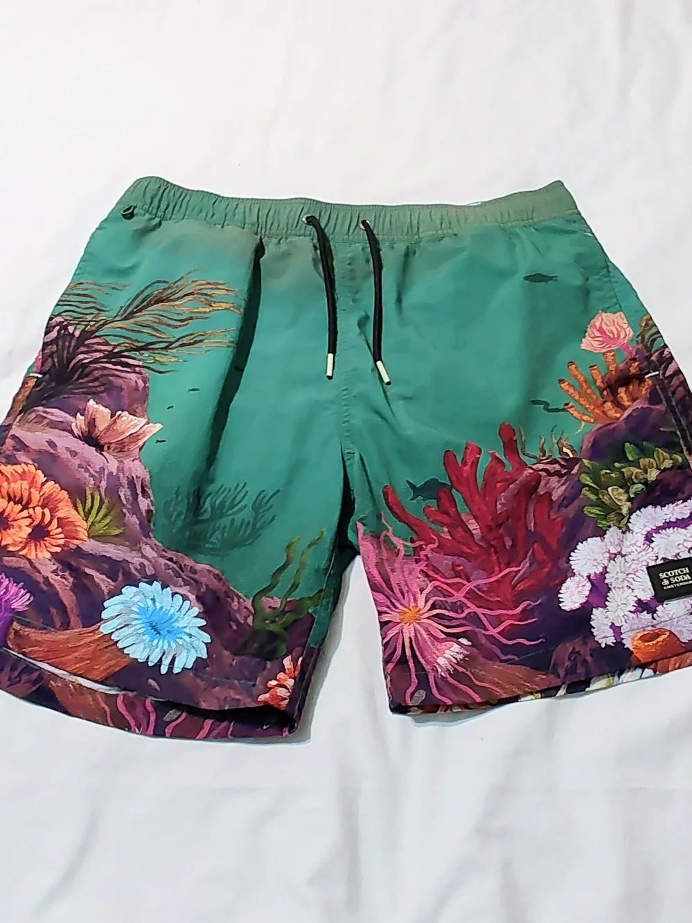 Scotch & Soda Green Coral Reef Print Swim Trunks
